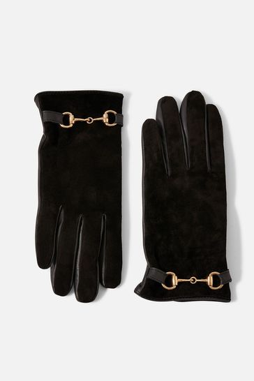 Accessorize Black Leather Horsebit Gloves