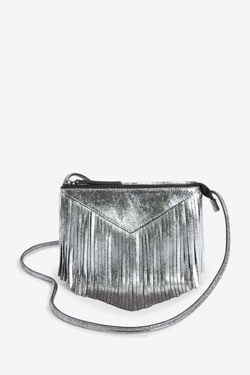 Silver metallic shop leather crossbody bag