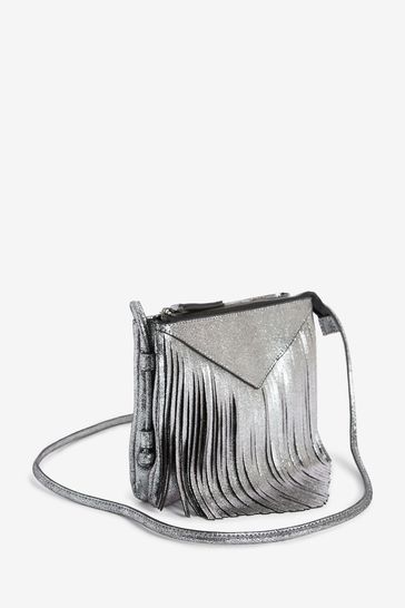 Silver metallic shop leather crossbody bag