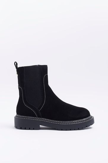 River Island Wide Fit Suede Black Ankle Boots