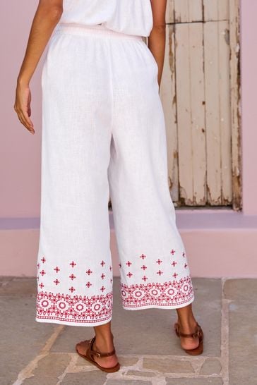 White linen culotte pants outlet
