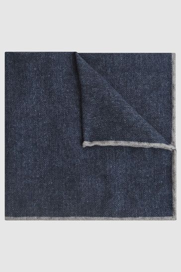 Reiss Indigo Halley Wool-Silk Blend Pocket Square