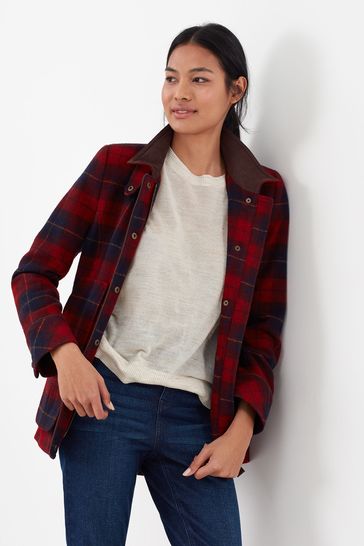 Joules red outlet tweed field coat