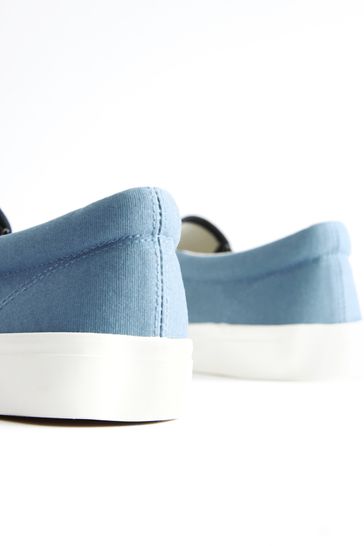 Blue canvas slip cheap on shoes