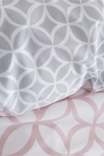 Catherine Lansfield Pink Geo Trellis Reversible Duvet Cover and Pillowcase Set