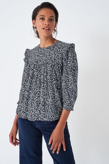 Crew Clothing Company Black Floral Print Casual Blouse
