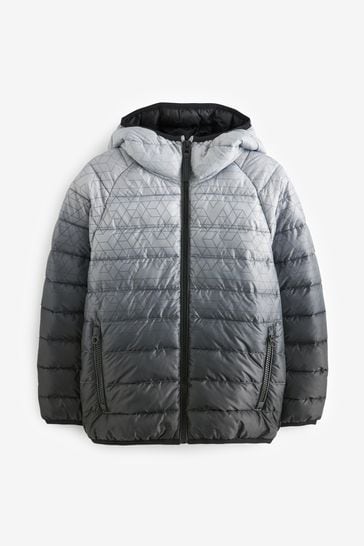 Black/Grey Quilted Midweight Hooded Jacket (3-17yrs)