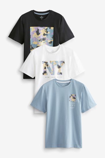 Black Camo Print T-Shirts 3 Pack