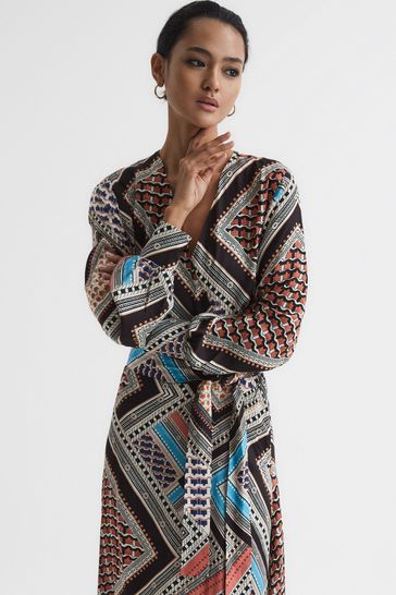 Blue scarf cheap print dress