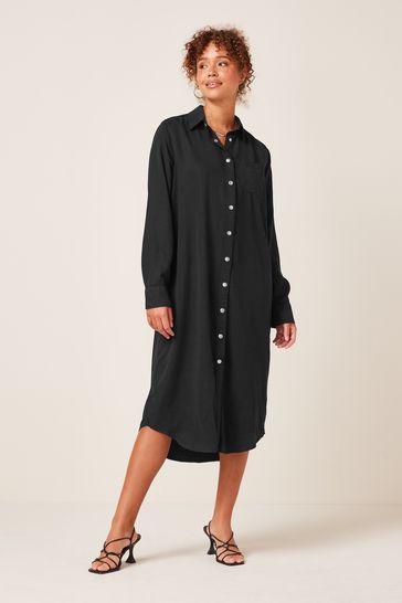 Black Button Through Longline Shirt Dress