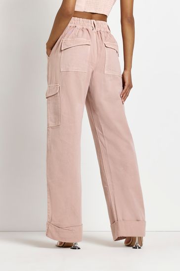 Womens Clothing Trousers Slacks and Chinos Cargo trousers River Island Cotton Medium Rise Cargo Trousers in Pink 