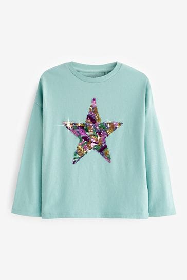 Buy Teal Blue Sequin Star Long Sleeve T Shirt 3 16yrs from Next Luxembourg