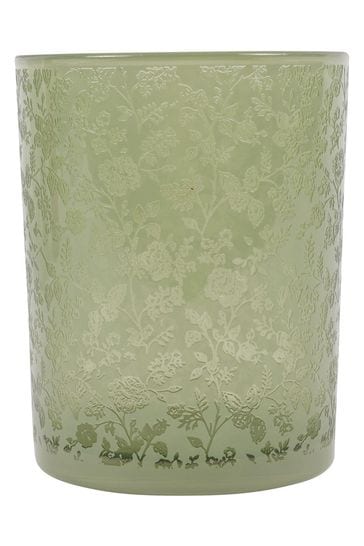 Laura Ashley Green Glass Hurricane Lantern Candle Holder