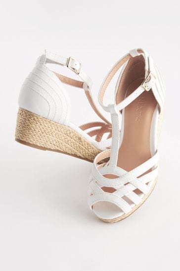 White Weave Strap Wedge Sandals
