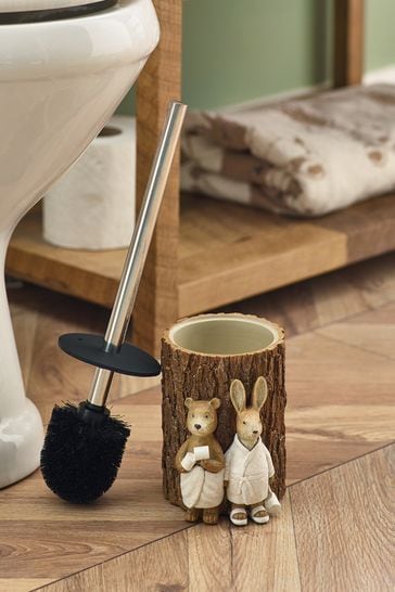 Wooden toilet brush outlet holder natural oak