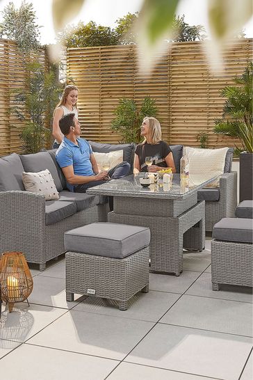 Buy Nova Outdoor Living Ciara Right Hand Rattan Effect Corner Dining Sofa Set with Rising Parasol Hole Table from the Laura Ashley online shop