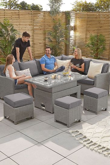 Buy Nova Outdoor Living Ciara Right Hand Rattan Effect Corner Dining Sofa Set with Rising Parasol Hole Table from the Laura Ashley online shop