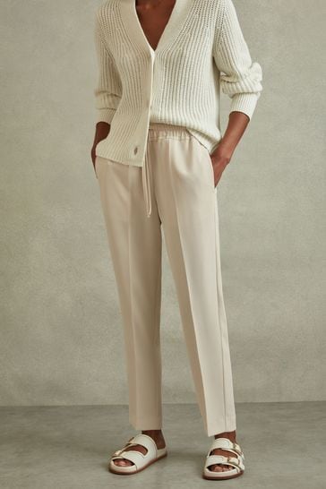 Reiss Cream Hailey Tapered Pull On Trousers