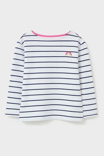 Crew Clothing Company White Stripe Cotton Casual T-Shirt