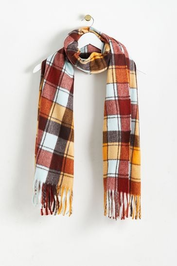 Oliver Bonas Gingham Check Midweight Brown Scarf