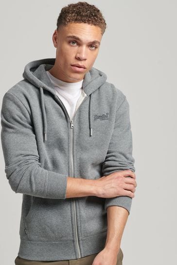 Superdry Grey Vintage Logo Embossed Zip Through Hoodie