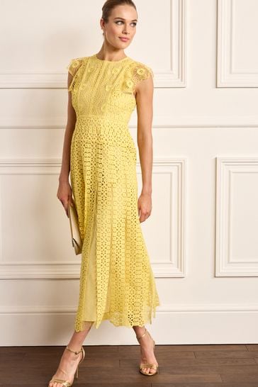 Buy Yellow Crochet Lace Short Sleeve Occasion Midi Dress from Next Estonia