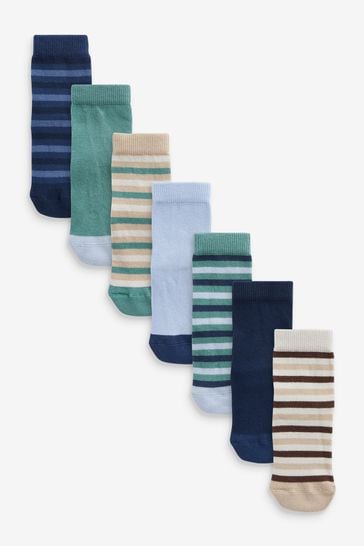 Blue/Tan Brown Stripes 7 Pack Cotton Rich Socks