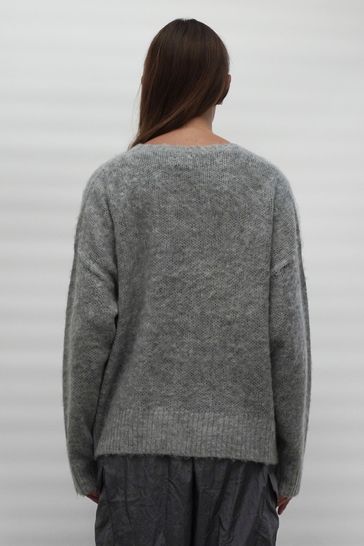 Religion Grey Oversized Slogan Jumper In Soft Fluffy Knit