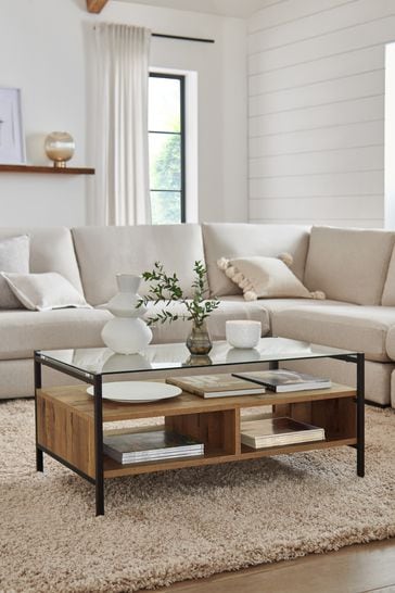 Dark Bronx Oak Effect Glass Coffee Table