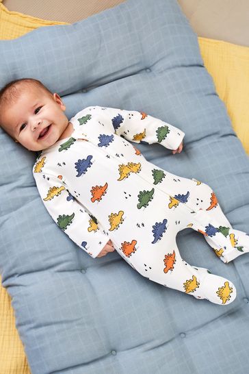 JoJo Maman Bébé Multi Dino Print Zip Cotton Baby Sleepsuit