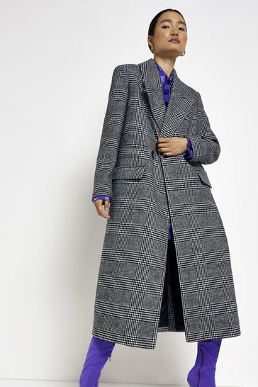 Buy River Island Black Check Longline Coat from Next Netherlands