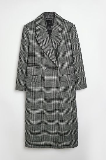 Buy River Island Black Check Longline Coat from Next Netherlands