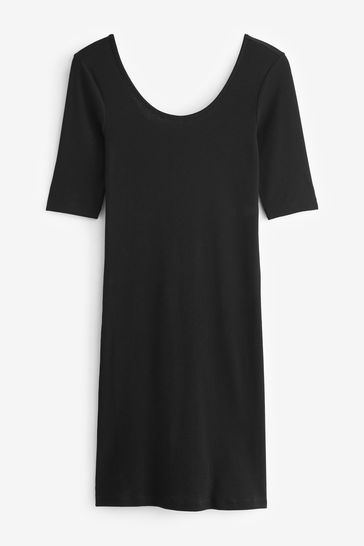 Black scoop neck dress online