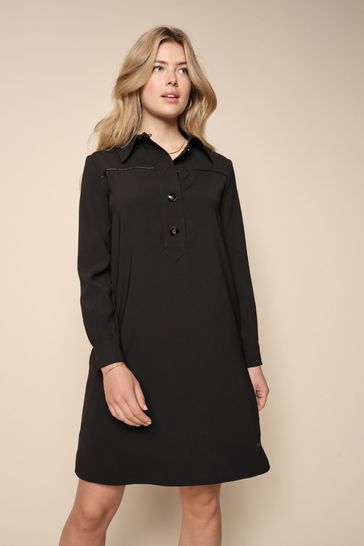 Mos Mosh Black Caily Leia Long Sleeve Collared Dress With Buttons