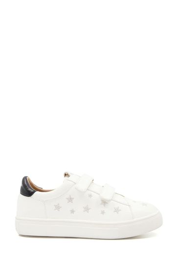 Dune London Girls Leather Star Stitch Velcro Fastened White Trainers