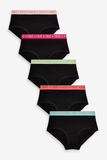 Black With Bright Elastic Hipster Briefs 5 Pack (2-16yrs)