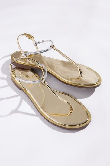 Silver Forever Comfort® Mirrored Toe Post Sandals