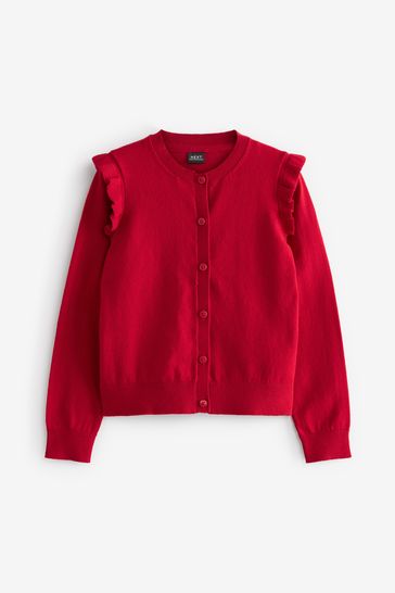 Buy Red Cotton Rich Frill Shoulder School Cardigan 3 16yrs from