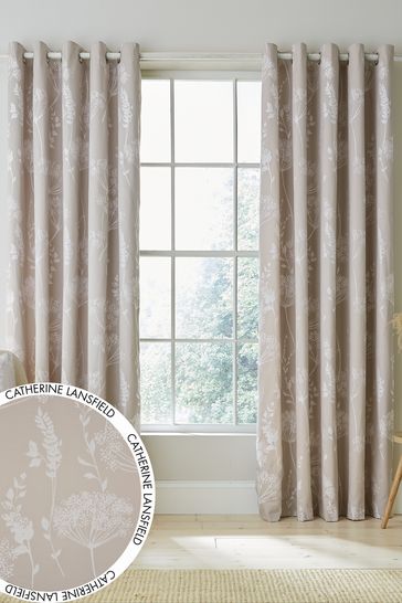 Catherine Lansfield Natural Meadowsweet Floral Jacquard Eyelet Lined Curtains