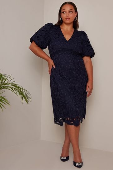 Buy Chi Chi London Blue Curve Puff Sleeve Premium Lace Midi Dress from Next  Luxembourg