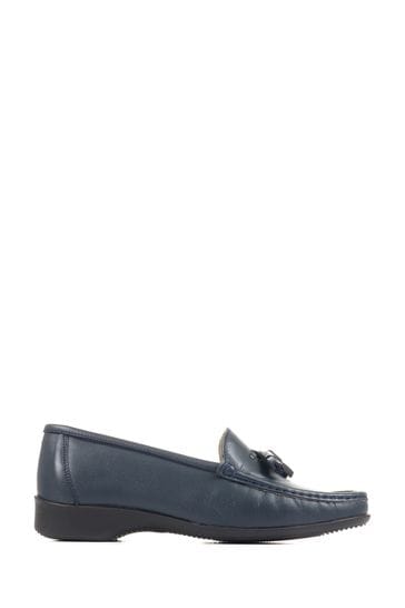 Pavers Wide Fit Blue Leather Loafers With Tassel