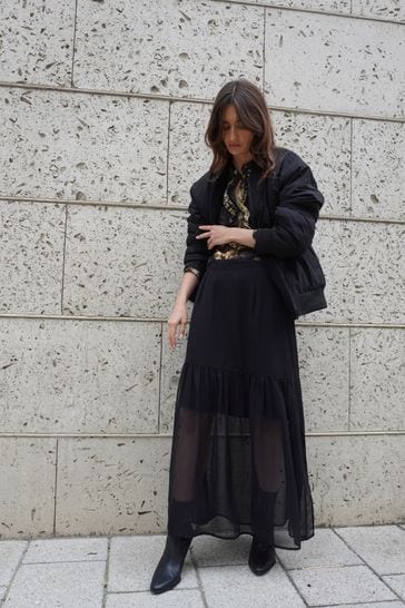 Religion Tiered Maxi Skirt In Sheer Georgette and Short Lining