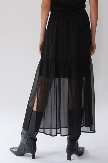 Buy Religion Black Tiered Maxi Skirt In Sheer Georgette and Short Lining from Next Estonia