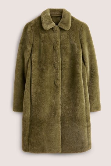 Boden Green Faux Fur Collared Coat