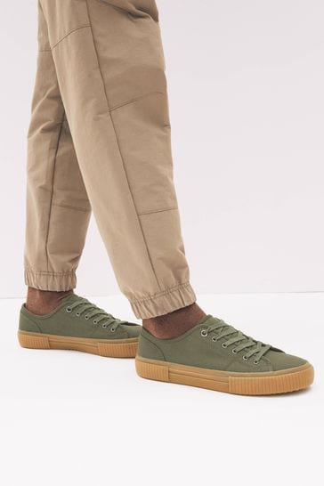 Khaki Green Canvas Low Trainers