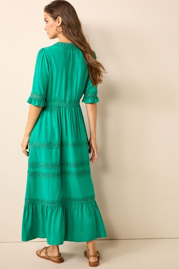 Buy Green Lace Trim Button Through Dress from Next Luxembourg