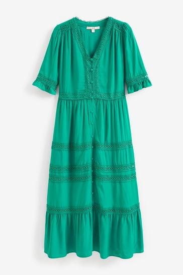 Buy Green Lace Trim Button Through Dress from Next Luxembourg