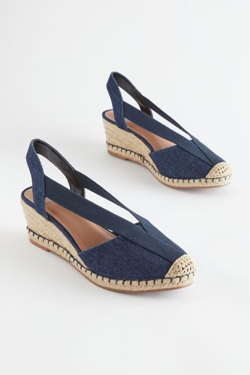 Navy closed store toe wedges