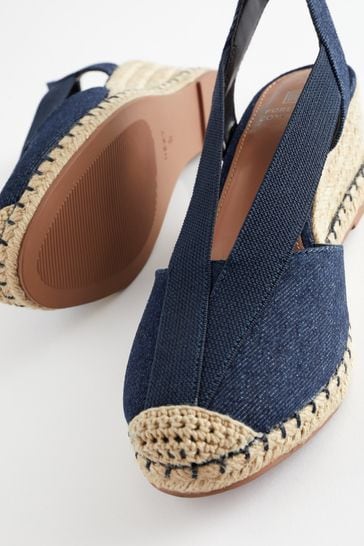 Navy Blue Forever Comfort Elastic Closed Toe Wedges