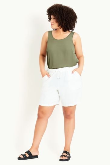 Evans White Linen Blend Shorts